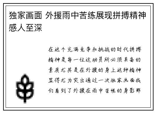 独家画面 外援雨中苦练展现拼搏精神感人至深